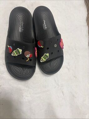 Kids Black Slide Sandals with Fun Charms